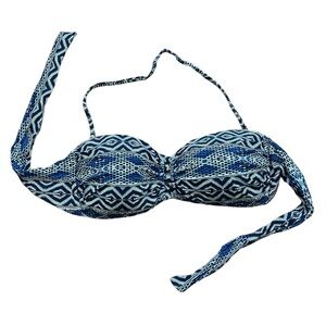 La Blanca Women's Bandeau Bikini Top Blue Geometric Size 12